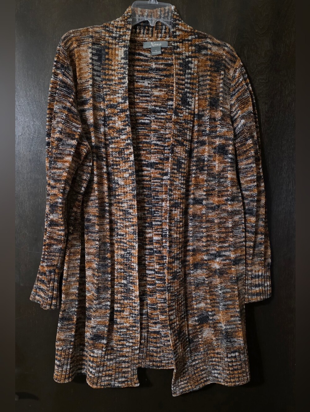 Natural Reflections Open-Front Marled Cardigan Brown Multi Women's Size XL
